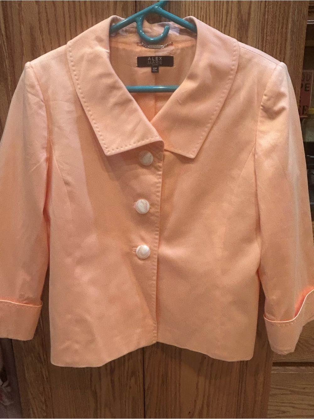 Alex Evenings Soft Peach Three-Button Cropped Jacket